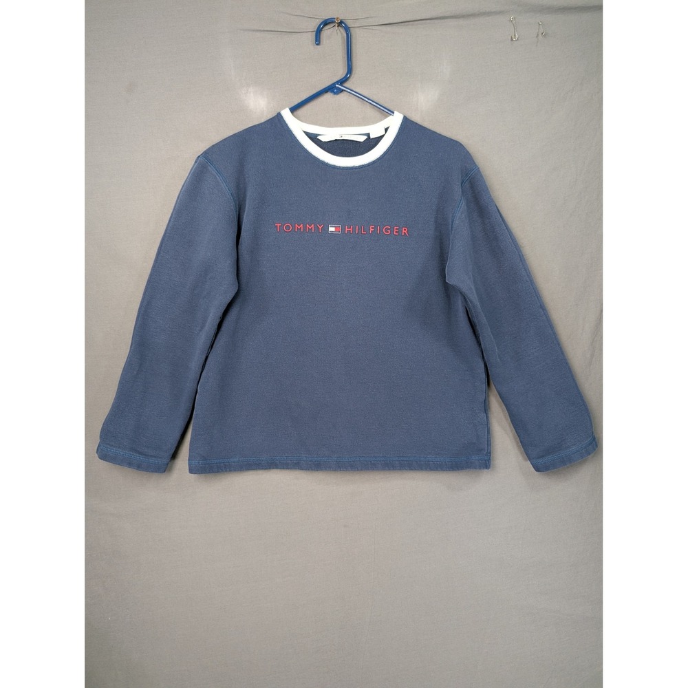 Tommy Hilfiger Mens Crewneck Sweatshirt Blue Medium Embroidered Logo Vintage